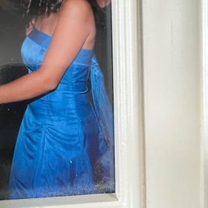 Gown, to ankle, blue, strapless, bow in back